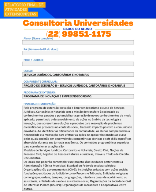 Projeto de extensão II - Serviços jurídicos, cartorários e notariais