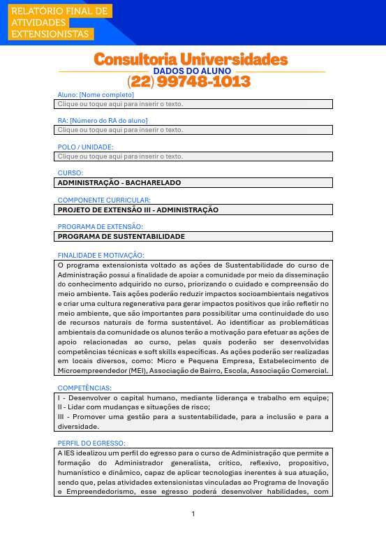 Projeto de extensão III - Administração U Projeto de extensão III - Administração
