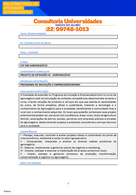 Projeto de extensão III - Agronegócio U Projeto de extensão III - Agronegócio