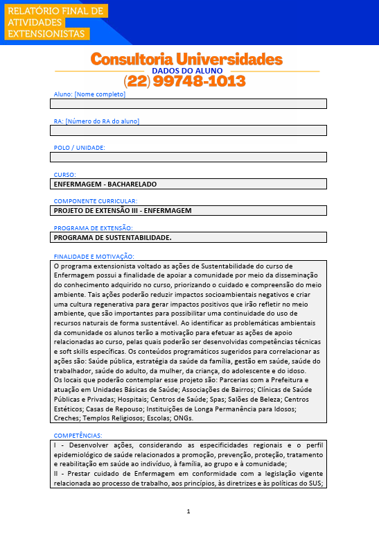 Projeto de extensão III - Enfermagem U Projeto de extensão III - Enfermagem