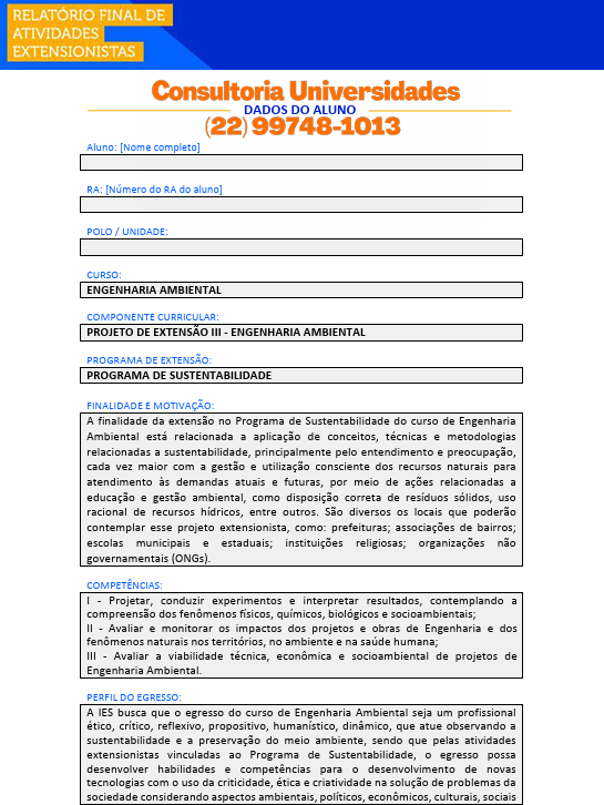 Projeto de extensão III - Engenharia Ambiental U Projeto de extensão III - Engenharia Ambiental