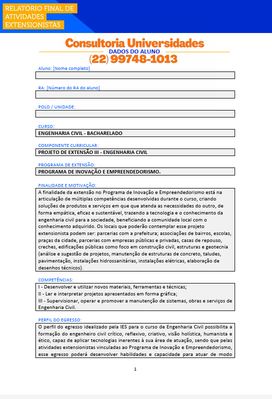 Projeto de extensão III - Engenharia Civil U Projeto de extensão III - Engenharia Civil.