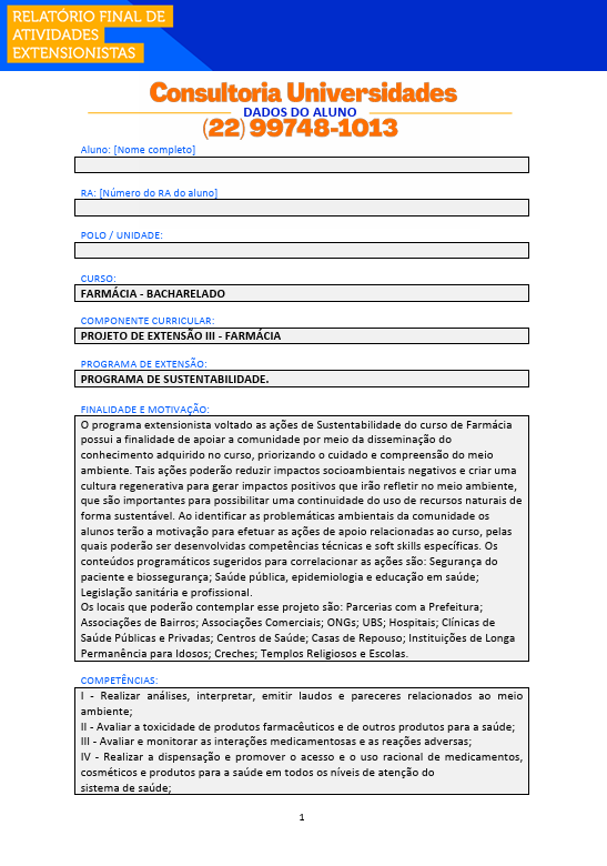 Projeto de extensão III - Farmácia U Projeto de extensão III - Farmácia