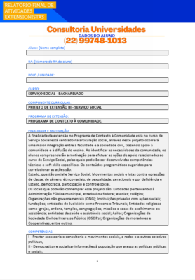 Projeto de extensão III - Serviço Social